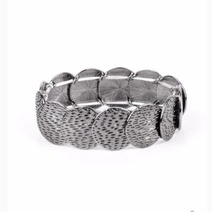 Paparazzi Silver Textured Disc Bracelet Radioactive Reflections Back Fashion